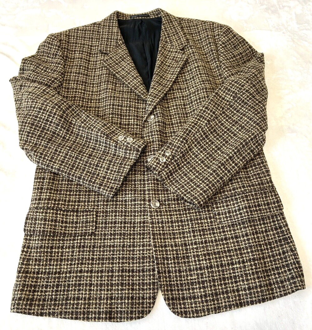 DKNY Mens Tweed Wool Blend Sport Coat Blazer 44R Brown 3-Button Lined
